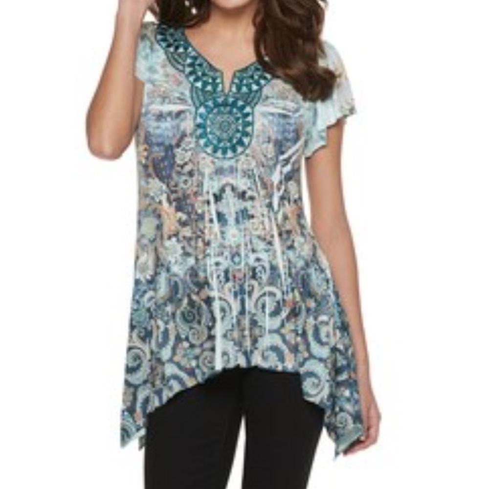 Purple Blouse Tunic Short Sleeve Top